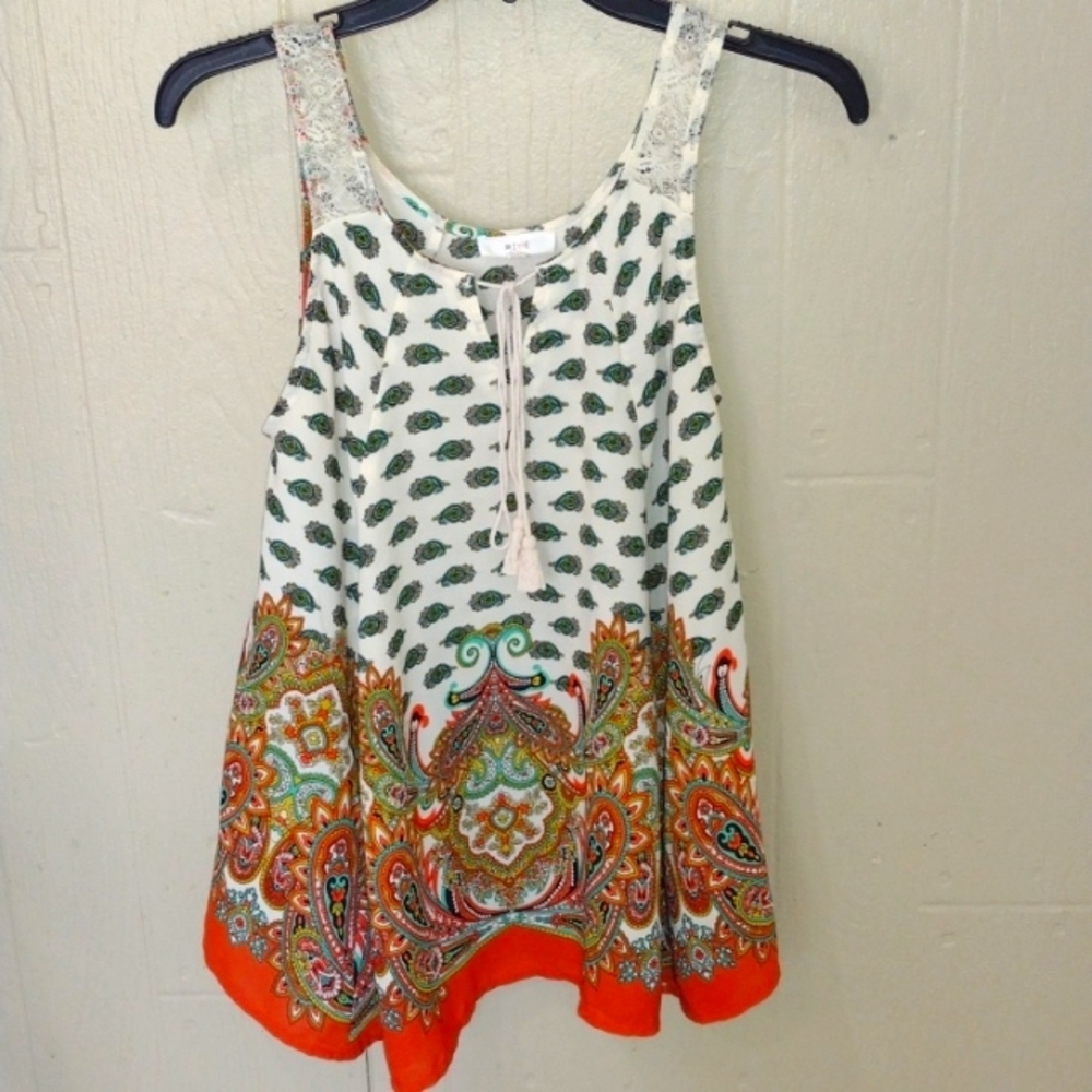 MINE Tank Top Paisley and Lace Size Small